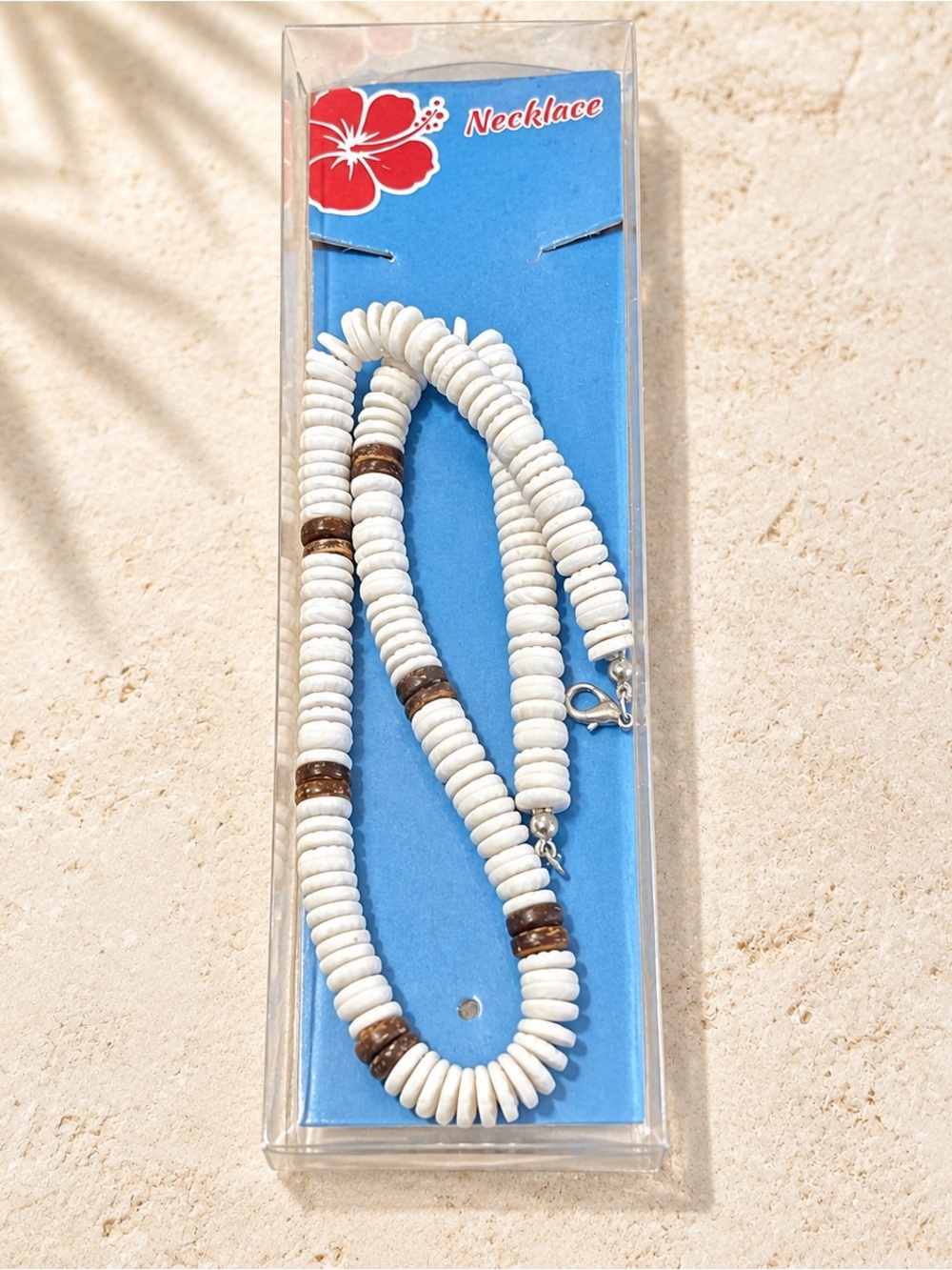 White Shell Bead Necklace with Brown Accents